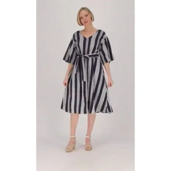 Girl With Curves Black & White Striped Belted Midi Dress - Size M - Picture 9 of 9